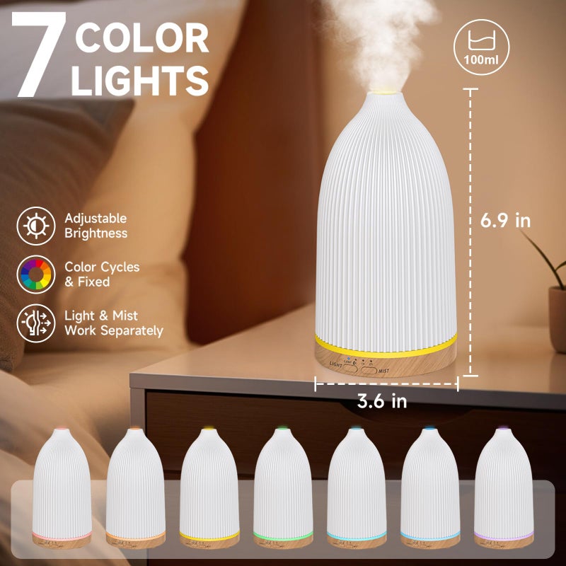 URPOWER 100ML Essential Oil Diffusers for Home with 7 LED Color Changing Lights, Timer & Auto-Off Ultrasonic Aromatherapy Diffuser Cool Mist Humidifer Scent Diffuser for Bedroom, Office, Yoga - Image 3