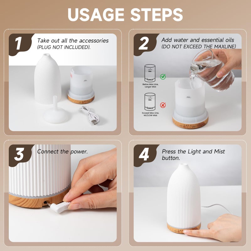 URPOWER 100ML Essential Oil Diffusers for Home with 7 LED Color Changing Lights, Timer & Auto-Off Ultrasonic Aromatherapy Diffuser Cool Mist Humidifer Scent Diffuser for Bedroom, Office, Yoga - Image 5