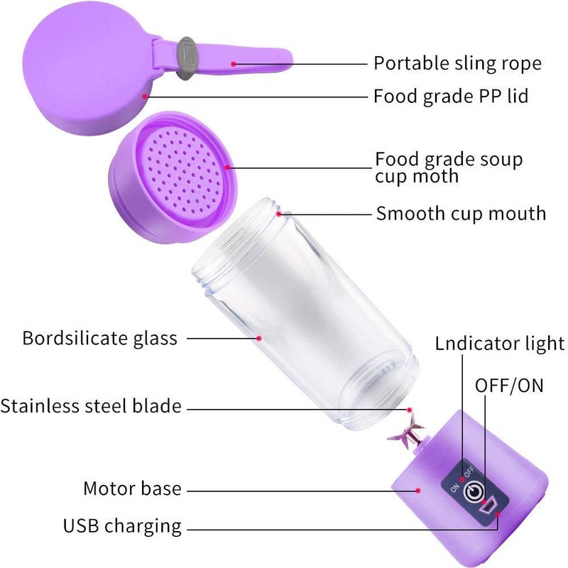 PIPALIYA Portable Electric USB Juice Maker Juicer Blender BottleGrinder Mixer6 Blades Rechargeable Bottle Multi Color - Image 4
