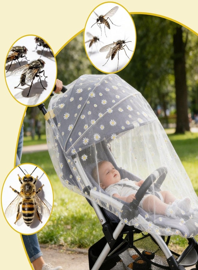Sucrain Daisy Print Baby Mosquito Net for Stroller,Car Seat,Bassinets,Cradles,Pack N Plays and Portable Mini Crib,Travel Mini Crib,White Durable Baby Insect Netting (White Daisy) - Image 4