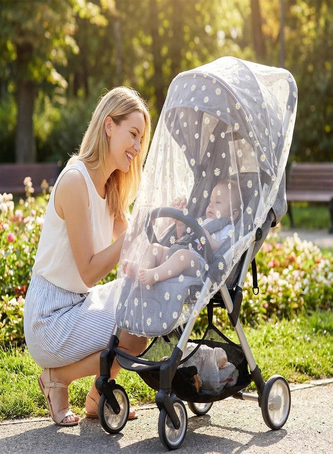 Sucrain Daisy Print Baby Mosquito Net for Stroller,Car Seat,Bassinets,Cradles,Pack N Plays and Portable Mini Crib,Travel Mini Crib,White Durable Baby Insect Netting (White Daisy) - Image 5