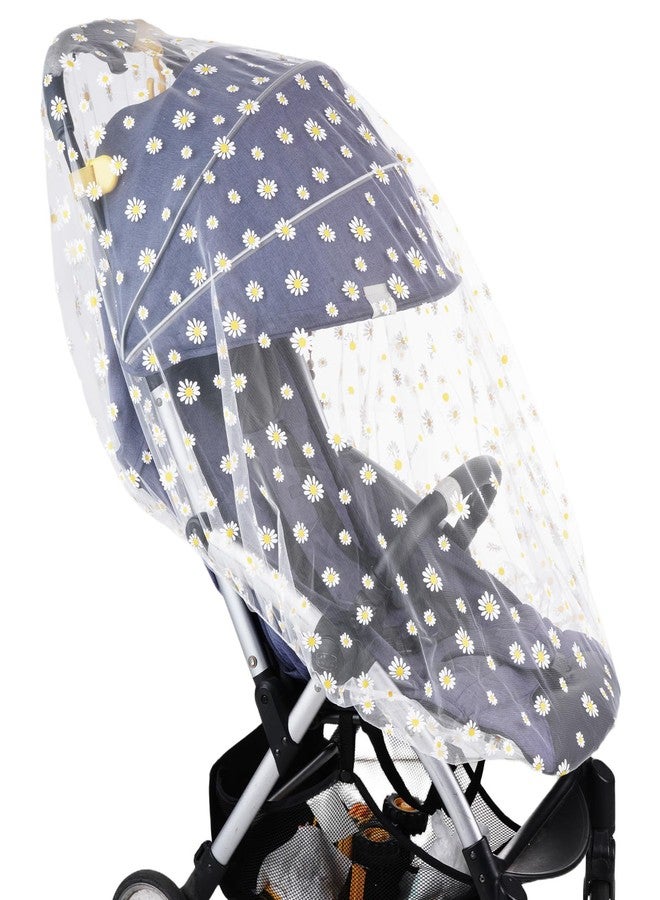 Sucrain Daisy Print Baby Mosquito Net for Stroller,Car Seat,Bassinets,Cradles,Pack N Plays and Portable Mini Crib,Travel Mini Crib,White Durable Baby Insect Netting (White Daisy) - Image 1