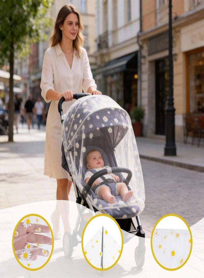 Sucrain Daisy Print Baby Mosquito Net for Stroller,Car Seat,Bassinets,Cradles,Pack N Plays and Portable Mini Crib,Travel Mini Crib,White Durable Baby Insect Netting (White Daisy) - Image 3