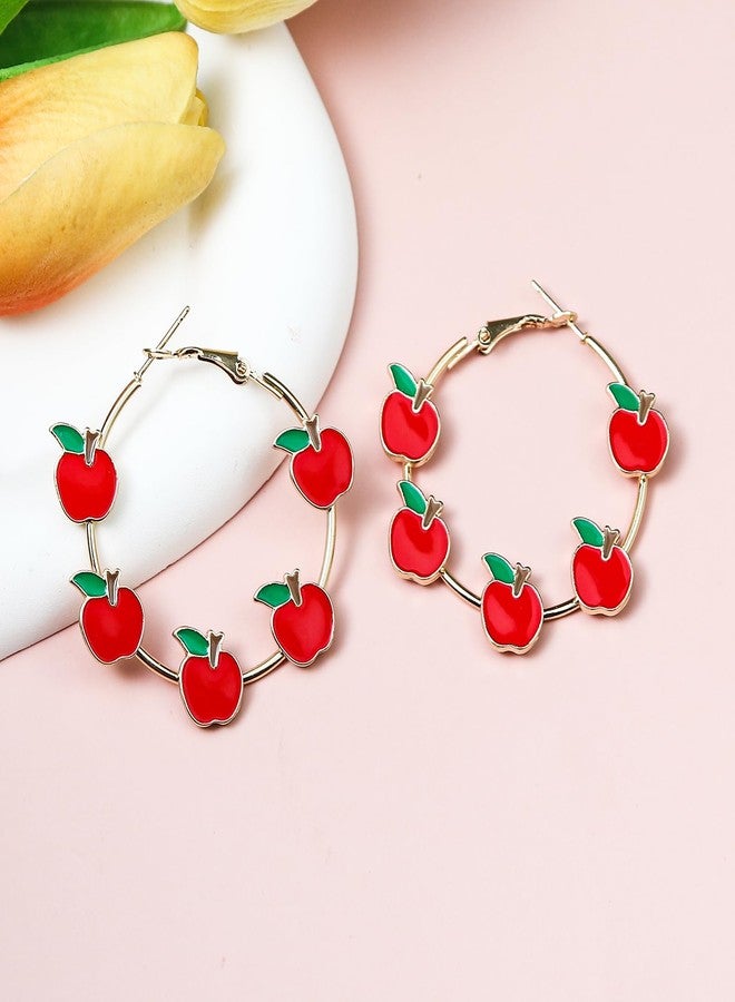 أقراط بينغيونغ تشانغ للمعلمات، أقراط دائرية لطيفة مصنوعة يدويًا من المينا على شكل قلم رصاص، أقراط دائرية مرحة على شكل تفاحة، مجوهرات للعودة إلى المدرسة، هدية تقدير للمعلمة - تفاحة - Image 2