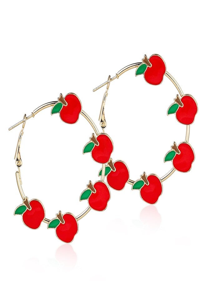 أقراط بينغيونغ تشانغ للمعلمات، أقراط دائرية لطيفة مصنوعة يدويًا من المينا على شكل قلم رصاص، أقراط دائرية مرحة على شكل تفاحة، مجوهرات للعودة إلى المدرسة، هدية تقدير للمعلمة - تفاحة - Image 1