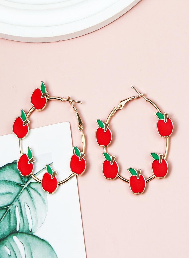 أقراط بينغيونغ تشانغ للمعلمات، أقراط دائرية لطيفة مصنوعة يدويًا من المينا على شكل قلم رصاص، أقراط دائرية مرحة على شكل تفاحة، مجوهرات للعودة إلى المدرسة، هدية تقدير للمعلمة - تفاحة - Image 3