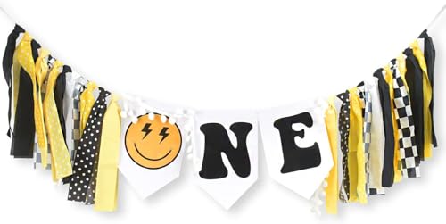 RTHPY One Happy Dude High Chair Banner Boy First Highchair Banner for 1st Birthday Decorations One Happy Dude Birthday Party Decorations Hippie Groovy High Chair Garland - Image 1