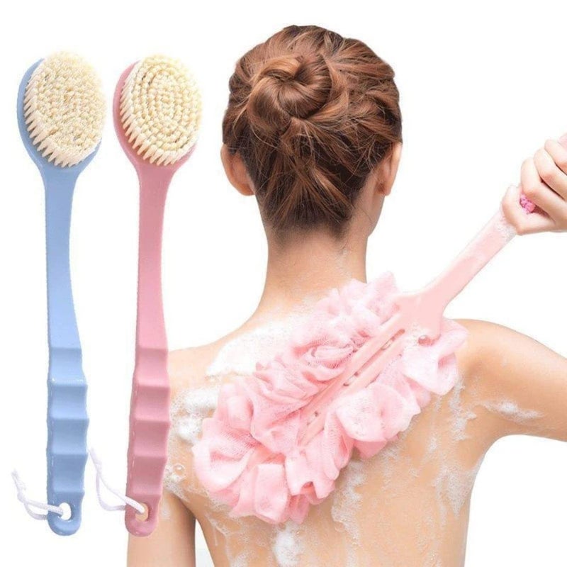 DENMYRA Body Brush Long Handle, Bath Back Scrubber with Comfy Bristles and Loofah for Skin Exfoliating, Wet Brushing for Women and Men(Pink) - Image 2