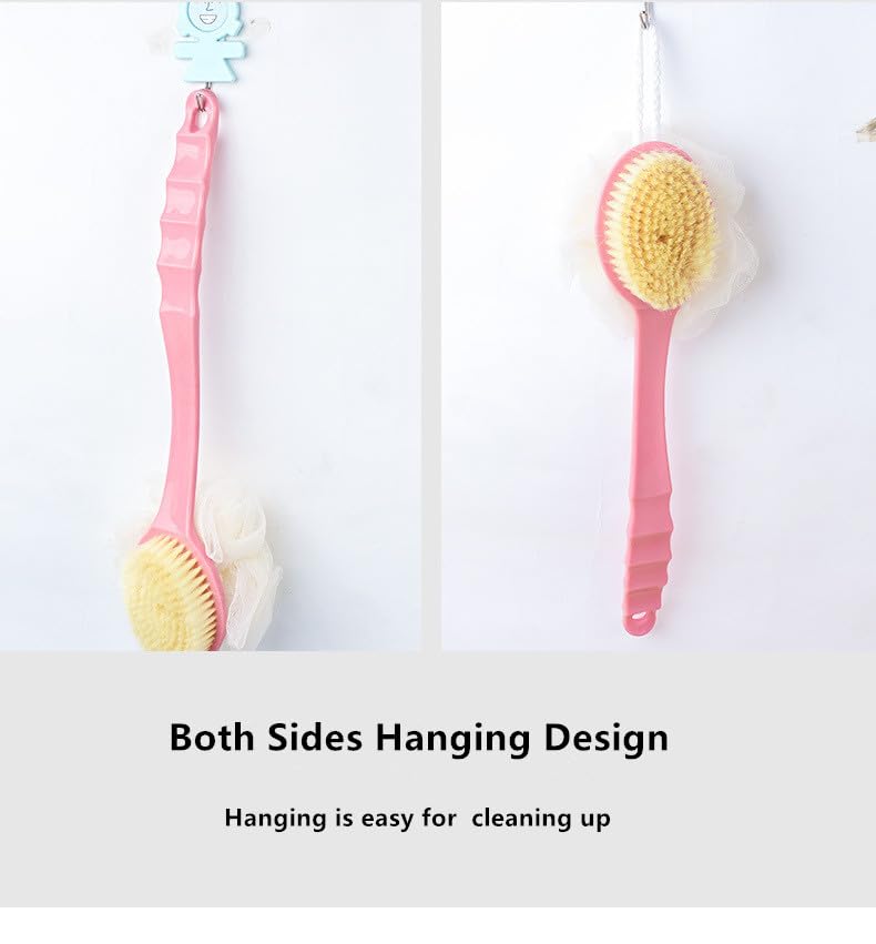 DENMYRA Body Brush Long Handle, Bath Back Scrubber with Comfy Bristles and Loofah for Skin Exfoliating, Wet Brushing for Women and Men(Pink) - Image 3