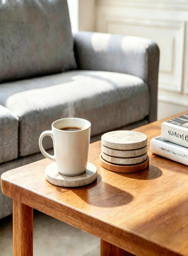 stablerice 4" Round Natural Travertine Marble Coasters with Cork Backing,Stone Drink Coasters Set of 4,Wedding,Housewarming Gift,Travertine Coaster for Protect Tables from Scratches & Stains(With Coaster Holder) - Image 4