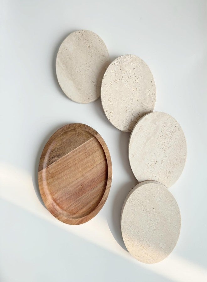 stablerice 4" Round Natural Travertine Marble Coasters with Cork Backing,Stone Drink Coasters Set of 4,Wedding,Housewarming Gift,Travertine Coaster for Protect Tables from Scratches & Stains(With Coaster Holder) - Image 5