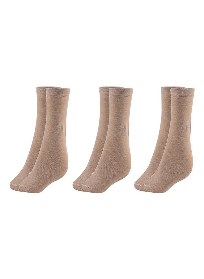 MUKHAKSH (Pack of 3 Pairs = 6 Socks Boys Cotton Lycra Beige Calf Length Socks