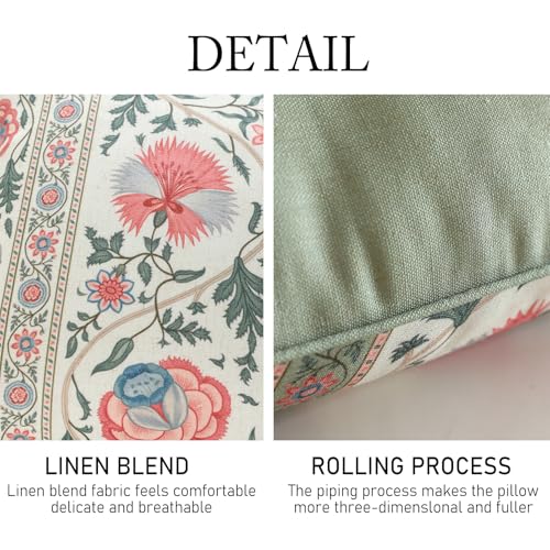 ISAENNE Design Square Retro Elegance Linen Throw Pillow Covers 18"x18" Pack of 2, Green Pink Floral Pattern Cushion Covers Decor Pillowcases for Bed,Living Room,Outdoor,Car - Image 4
