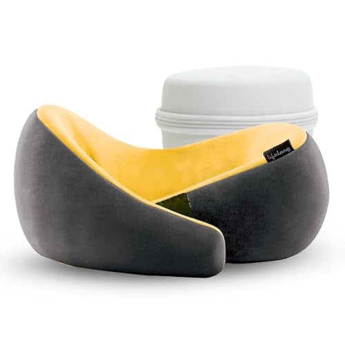 Lifelong Travel Neck Pillow | Premium Memory Foam Neck Support | Adjustable Headrest for Sleeping, Airplane Use | Portable Cushion with Case | Yellow - Image 1