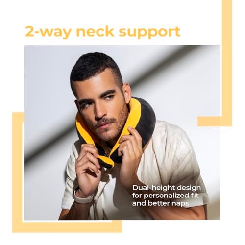 Lifelong Travel Neck Pillow | Premium Memory Foam Neck Support | Adjustable Headrest for Sleeping, Airplane Use | Portable Cushion with Case | Yellow - Image 3