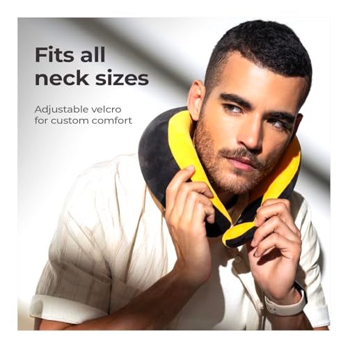 Lifelong Travel Neck Pillow | Premium Memory Foam Neck Support | Adjustable Headrest for Sleeping, Airplane Use | Portable Cushion with Case | Yellow - Image 5
