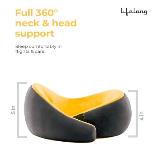 Lifelong Travel Neck Pillow | Premium Memory Foam Neck Support | Adjustable Headrest for Sleeping, Airplane Use | Portable Cushion with Case | Yellow - Image 2