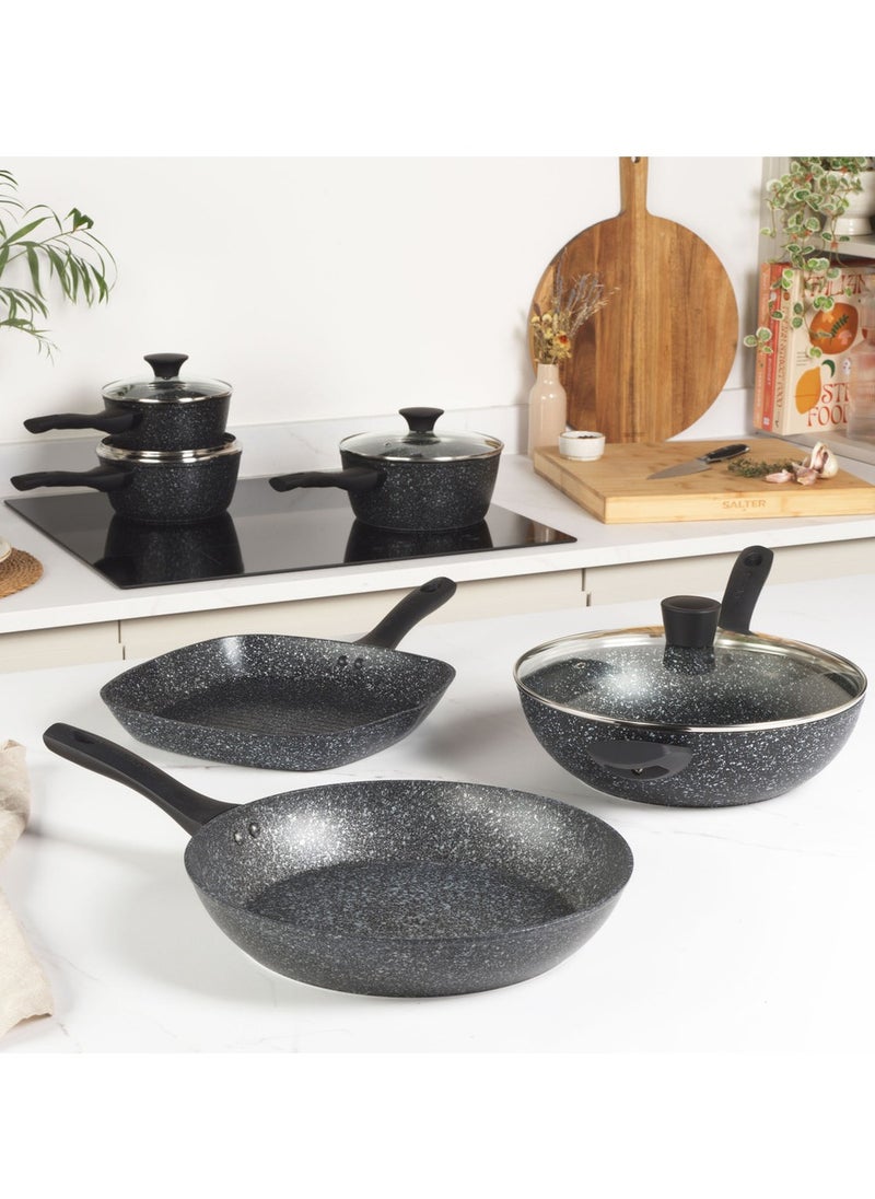Salter - SALTER MEGASTONE 3PC PAN SET is  Ideal for Boiling, Simmering & Sautéing and Suitable for All Hobs, Silver - Image 1