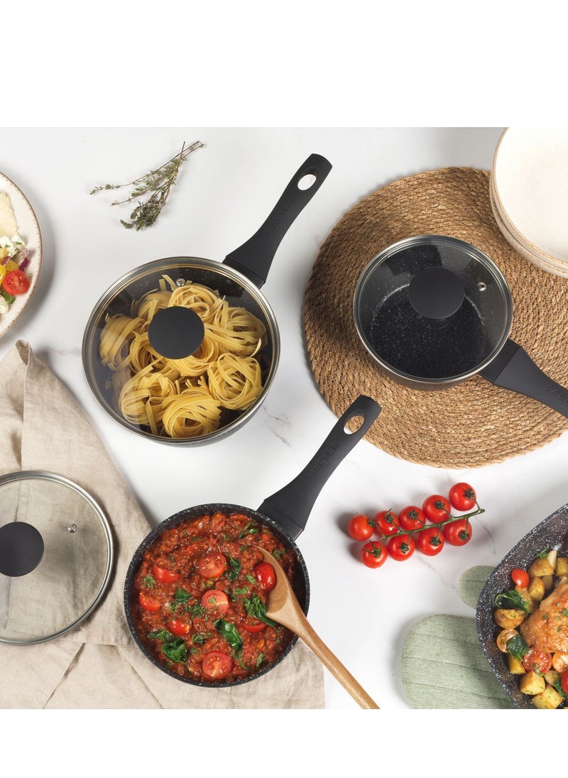 Salter - SALTER MEGASTONE 3PC PAN SET is  Ideal for Boiling, Simmering & Sautéing and Suitable for All Hobs, Silver - Image 1