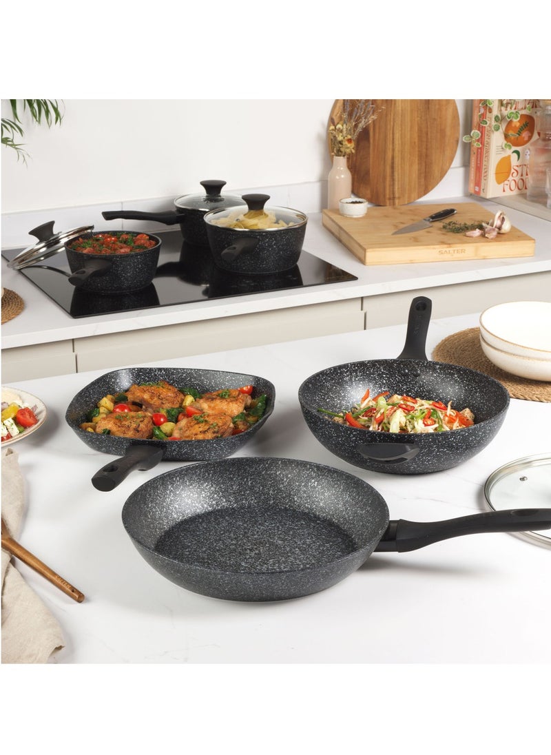 Salter - SALTER MEGASTONE 3PC PAN SET is  Ideal for Boiling, Simmering & Sautéing and Suitable for All Hobs, Silver - Image 1
