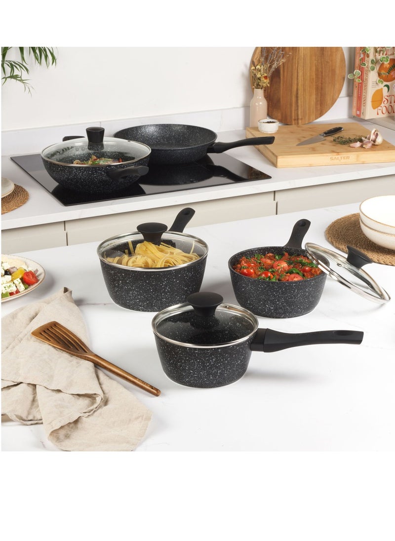 Salter - SALTER MEGASTONE 3PC PAN SET is  Ideal for Boiling, Simmering & Sautéing and Suitable for All Hobs, Silver - Image 1
