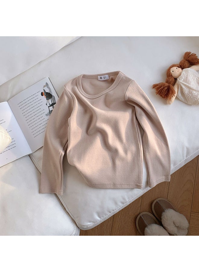 Girls' Thickeneded Bottoming Shirt Spring, Autumn And Winter New Kidsren's Round Neck Bottoming Shirt For Small And Medium-sized Kidsren Pure Color Long-sleeved Cotton Top