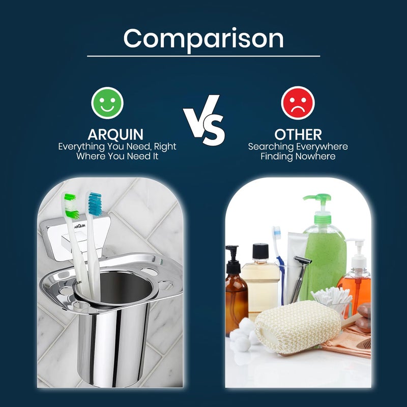 ARQUIN Wall-Mounted Tooth Brush Holder for Bathroom, Tumbler Stand/304 Steel Bathroom Organizer with Glossy Finish Bathroom Accessories Chrome Finish Stand With Removable Cup (Aquarius Tumbler Holder) - Image 5