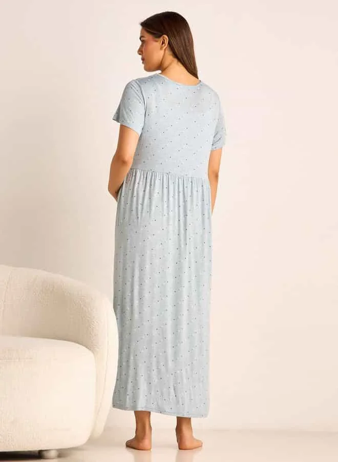 Splash FAV Printed Maternity Sleepshirt with Short Sleeves