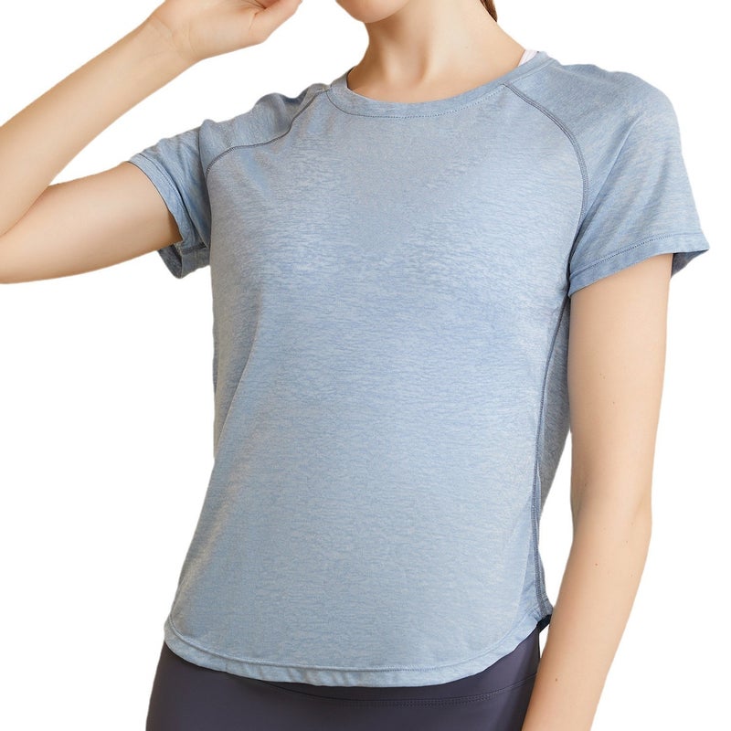 Generic Sports Short-sleeved Womens Summer New Loose Breathable Quick-drying Fitness Suit Top Good-looking Pilates Yoga Suit Sky Blue FBF201344