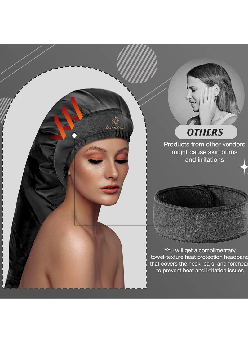 Amzpic Bonnet Hair Dryer Attachment - Bonnet Hood Dryer with Headband that Reduces Heat Around Ears and Neck, Use for Hair Styling, Hair Drying, Curling and Deep Conditioning (Extended Version, Black)  - Image 2