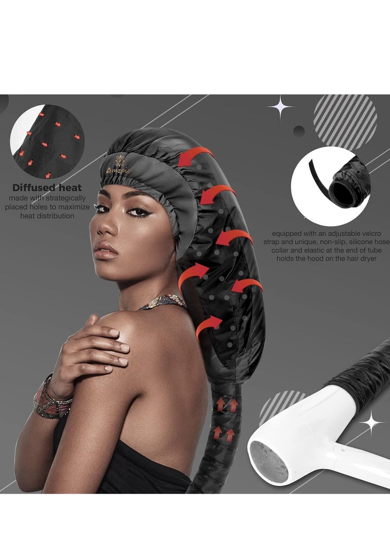 Amzpic Bonnet Hair Dryer Attachment - Bonnet Hood Dryer with Headband that Reduces Heat Around Ears and Neck, Use for Hair Styling, Hair Drying, Curling and Deep Conditioning (Extended Version, Black)  - Image 3