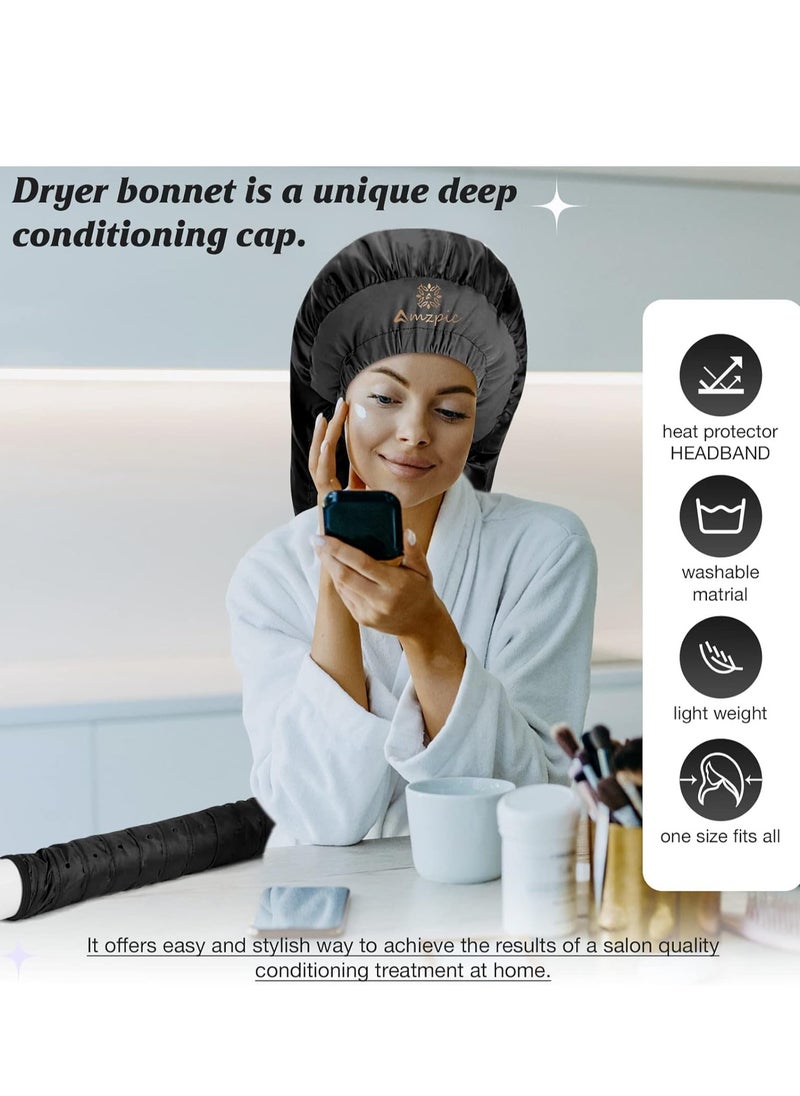 Amzpic Bonnet Hair Dryer Attachment - Bonnet Hood Dryer with Headband that Reduces Heat Around Ears and Neck, Use for Hair Styling, Hair Drying, Curling and Deep Conditioning (Extended Version, Black)  - Image 4