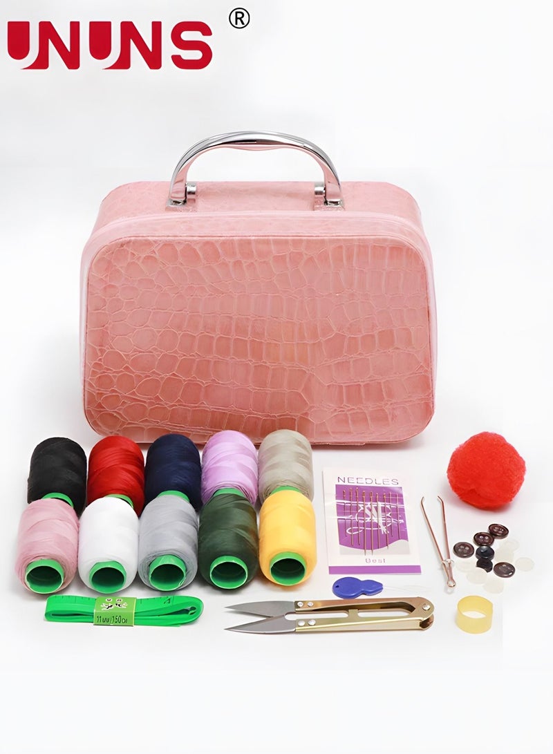 UNUNS Sewing Kit,Vintage Sewing Tool Kit With Portable Box,Sewing Kit Box For Adults,Travel,Light Pink - Image 1