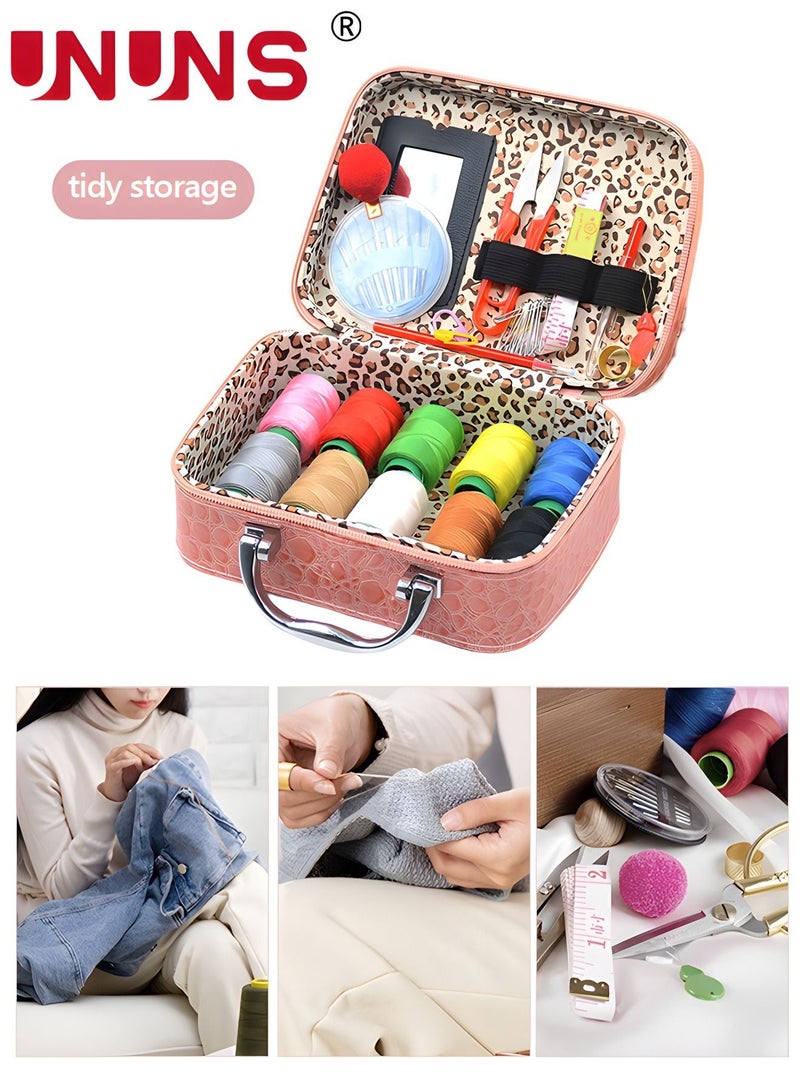 UNUNS Sewing Kit,Vintage Sewing Tool Kit With Portable Box,Sewing Kit Box For Adults,Travel,Light Pink - Image 2