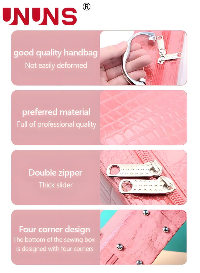 UNUNS Sewing Kit,Vintage Sewing Tool Kit With Portable Box,Sewing Kit Box For Adults,Travel,Light Pink - Image 4