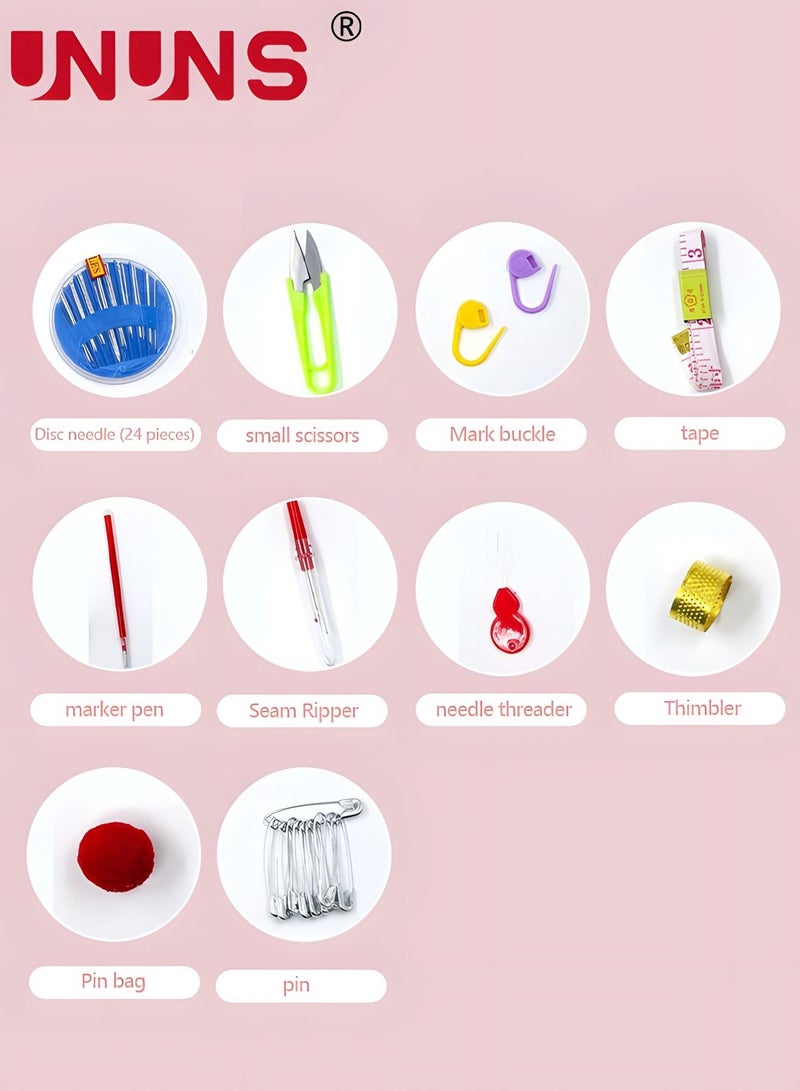 UNUNS Sewing Kit,Vintage Sewing Tool Kit With Portable Box,Sewing Kit Box For Adults,Travel,Light Pink - Image 5