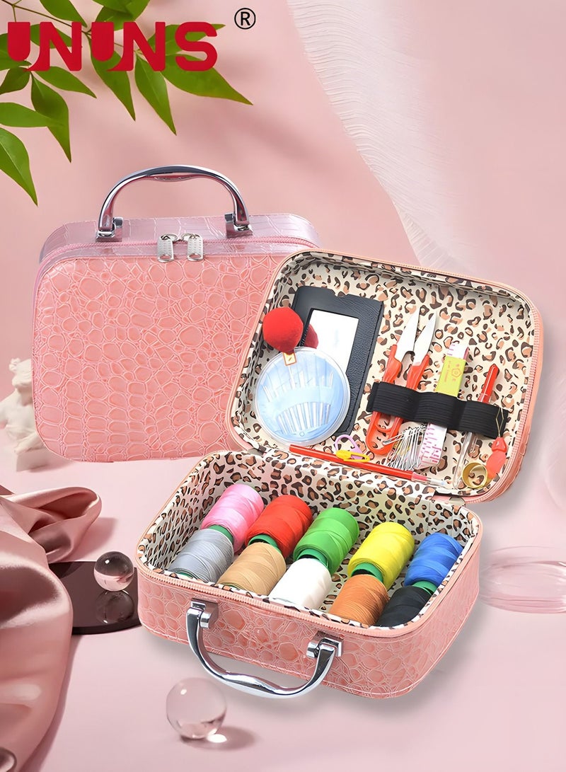 UNUNS Sewing Kit,Vintage Sewing Tool Kit With Portable Box,Sewing Kit Box For Adults,Travel,Light Pink - Image 3