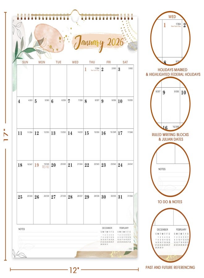 Feteulo Calendar 2026 - Wall Calendar 2026, 12 Months Calendar 2026, 12 x 17 In, Jan. 2026 - Dec. 2026, Twin-Wire Binding, Hanging Hook, Unruled Blocks, Julian Dates, Thick Paper - Image 3