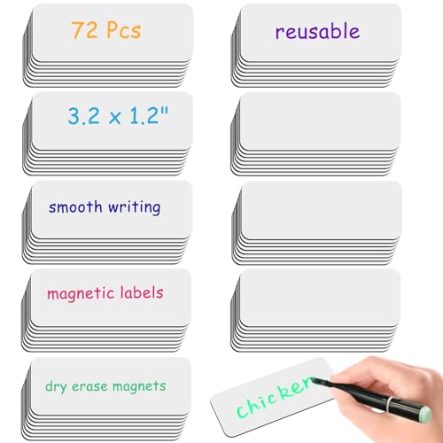 Prudiut 72 Pcs Dry Erase Magnetic Labels 32x12 White Magnets Name Tags Label Stickers for Whiteboard Refrigerator Locker Classroom Office Home - Image 1