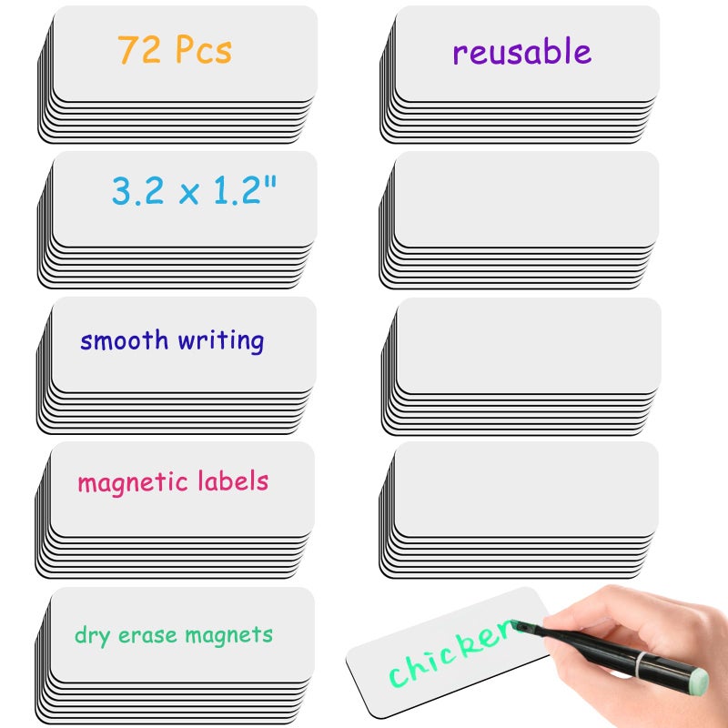 Prudiut 72 Pcs Dry Erase Magnetic Labels 32x12 White Magnets Name Tags Label Stickers for Whiteboard Refrigerator Locker Classroom Office Home - Image 2