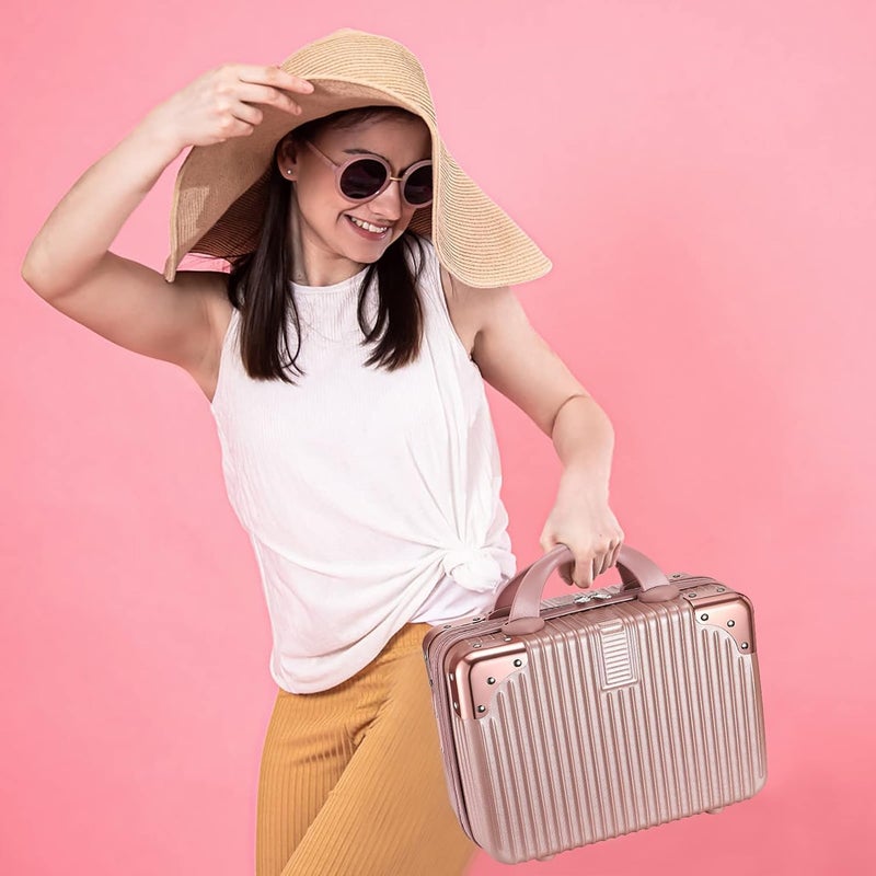 SUNBEET Makeup Case Suitcase, Mini Bag, Mini Hard Shell Travel Luggage, Women Portable Water Proof Carrying Suitcase, Organizer Bag, Small Hard Shell Cosmetic Lugge Bag, Water Proof (B-Rose&Gold) - Image 5
