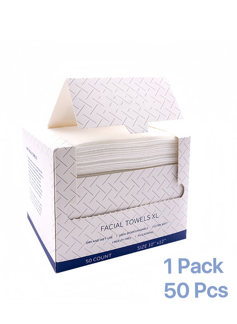 Lee Yon 50 Count Face Towels, Ultra Thick Gentle Exfoliation Disposable Face Towelette, Biodegradable Makeup Remover Dry Wipes , Super Soft Clean Facial Towels Wash Cloth for Sensitive Skin,1 Pack, 26cm×30cm  - Image 1