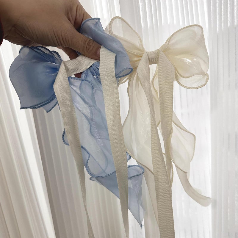 RandomParty 2 Pack French Silky Bow Curtain Tiebacks, Elegant Lace Ribbon for Curtains Decorative Rope Accessories Home DÃ©cor (White,2) - Image 3