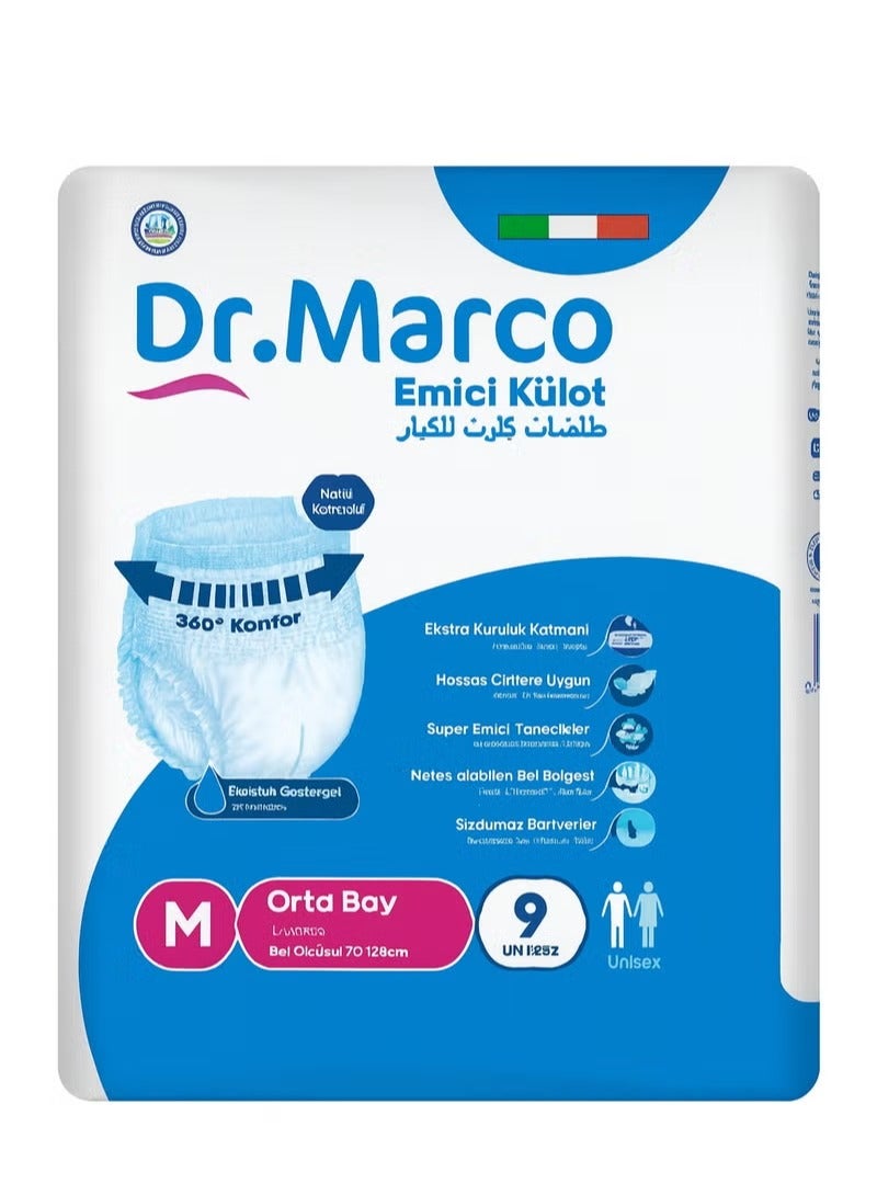 Dr. Marco Adult Culotte Diaper, Size Medium, 9 Count Turkish made Pants with Wetness Indicator, Italian Technology