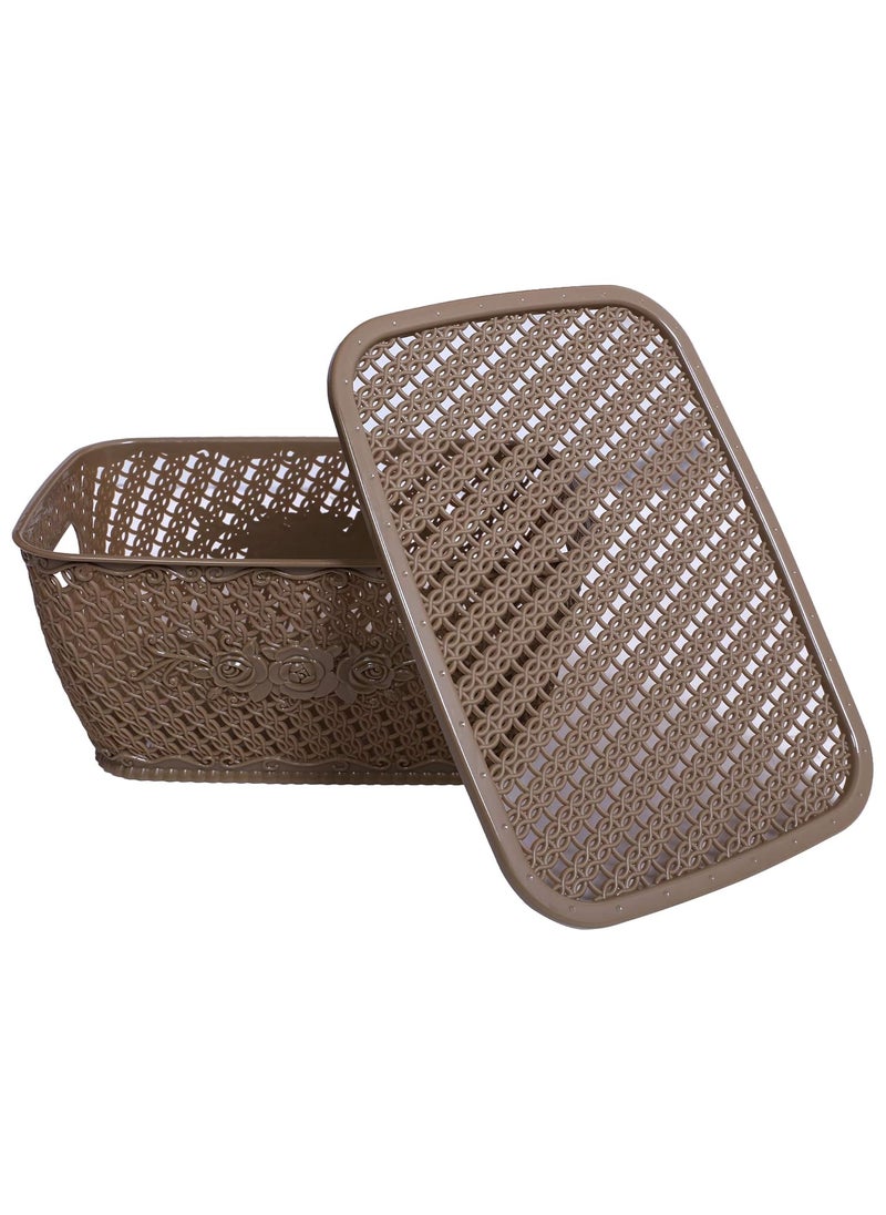 Kuber Industries Kuber Industries Plastic Large Size Multipurpose Solitaire Storage Basket for Kitchen Office Bedroom Bath Room with Lid Coffee CTKTC034336  - Image 3