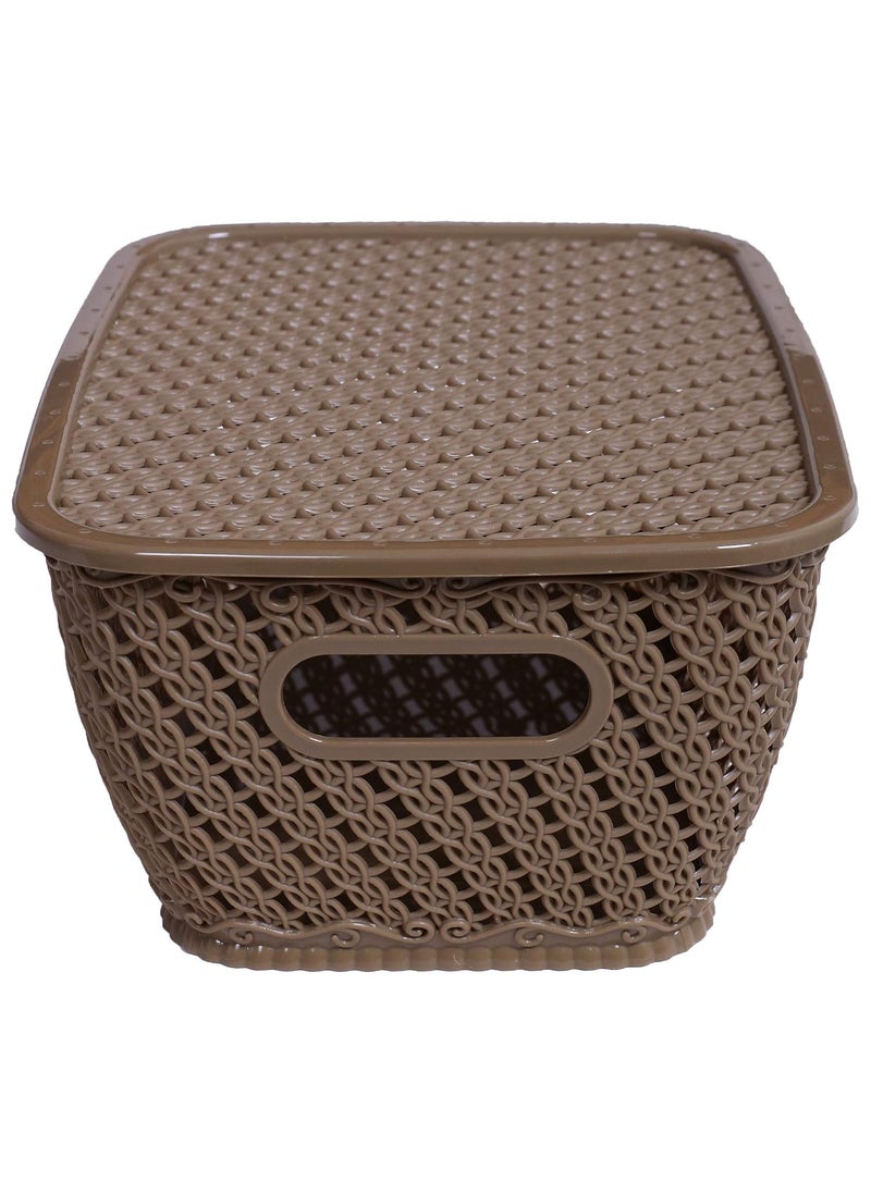 Kuber Industries Kuber Industries Plastic Large Size Multipurpose Solitaire Storage Basket for Kitchen Office Bedroom Bath Room with Lid Coffee CTKTC034336  - Image 2