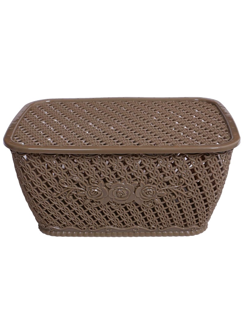 Kuber Industries Kuber Industries Plastic Large Size Multipurpose Solitaire Storage Basket for Kitchen Office Bedroom Bath Room with Lid Coffee CTKTC034336  - Image 1