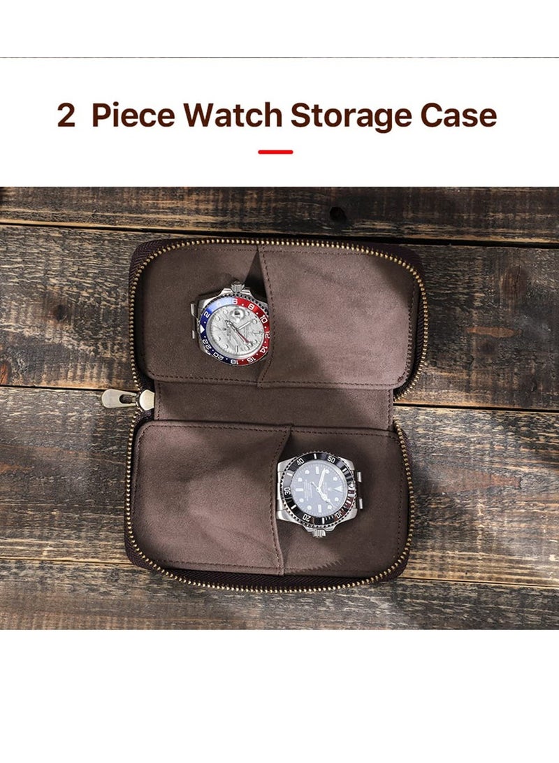 SYOSI Leather Watch Pouch Watch Bracelet Storage Bag Case Leather 2 Pieces Portable Travel Watch Genuine Leather Pouch Watch Carrying Case for Men Women Couple Watches Bag Leather Coffee  - Image 2
