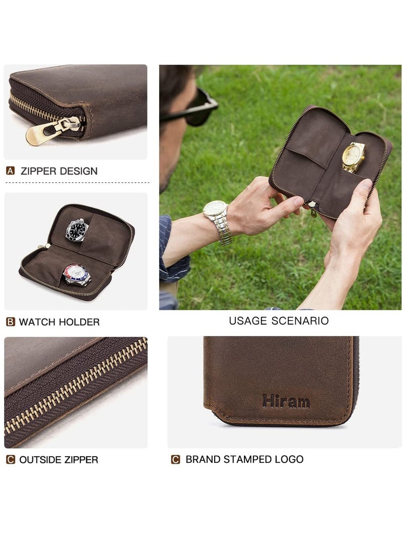 SYOSI Leather Watch Pouch Watch Bracelet Storage Bag Case Leather 2 Pieces Portable Travel Watch Genuine Leather Pouch Watch Carrying Case for Men Women Couple Watches Bag Leather Coffee  - Image 5