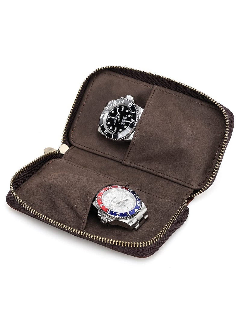 SYOSI Leather Watch Pouch Watch Bracelet Storage Bag Case Leather 2 Pieces Portable Travel Watch Genuine Leather Pouch Watch Carrying Case for Men Women Couple Watches Bag Leather Coffee  - Image 1